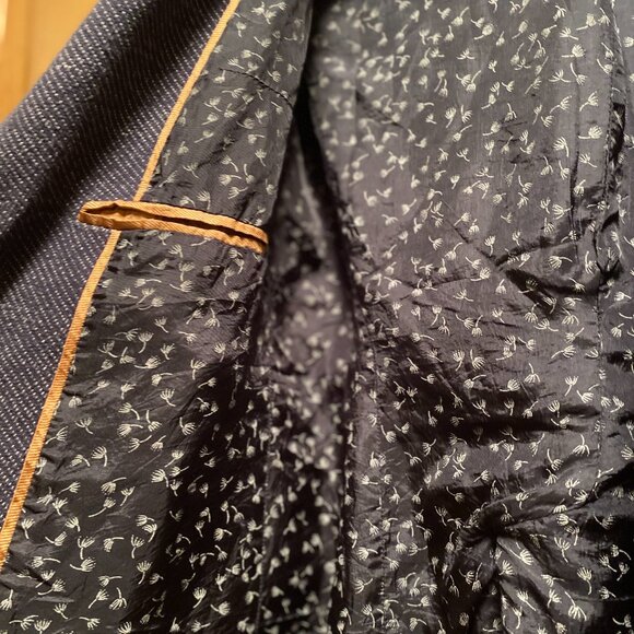 Zara Knit Textured Navy Blazer Star Lining Gray Elbow Patches Size XS Womens - Picture 6 of 6